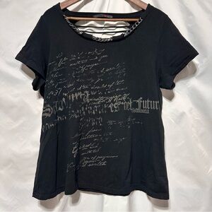 MXM Women’s Black Graphic Tee XL | Chain Neck Punk Streetwear Short Sleeve